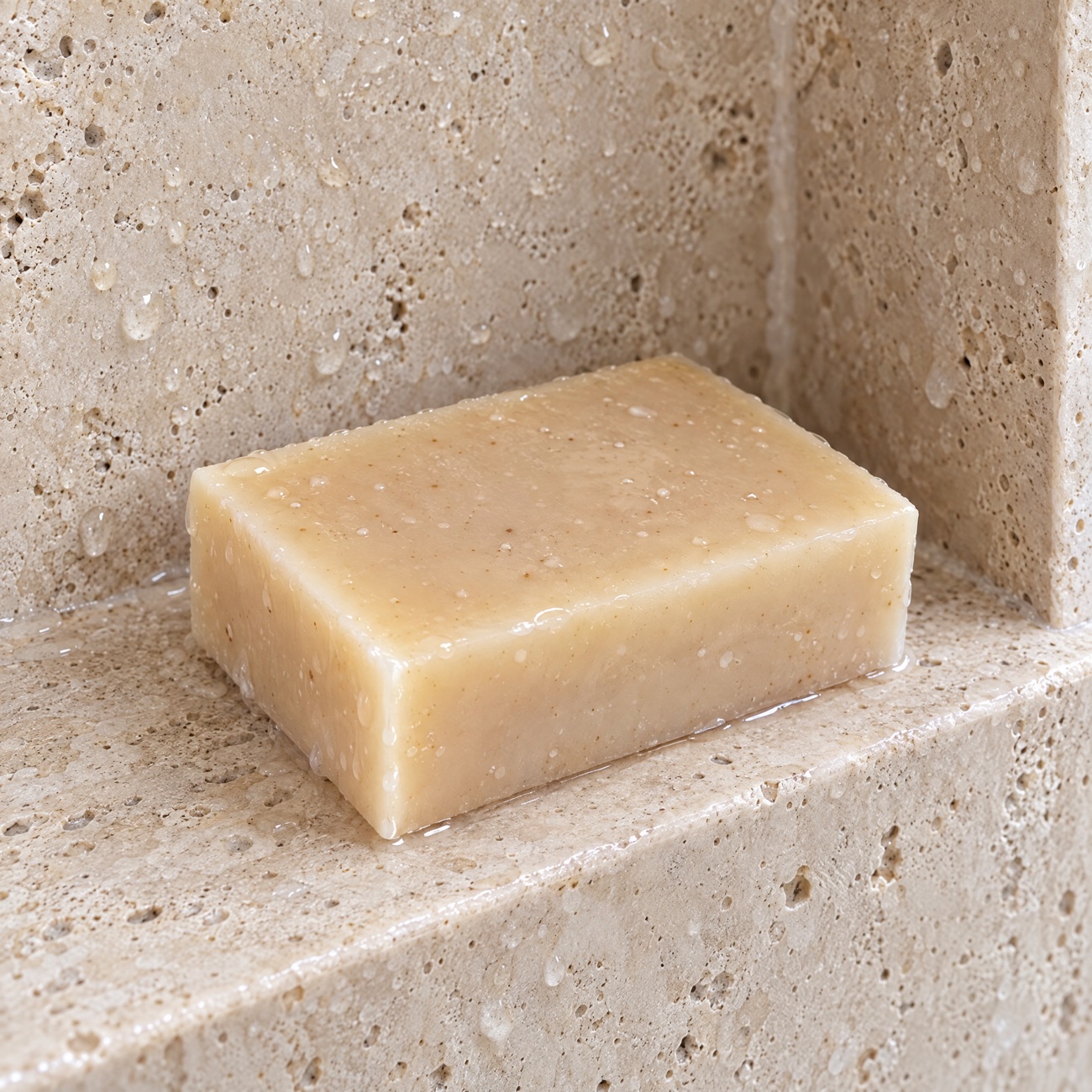 Wet bar in a travertine shower niche